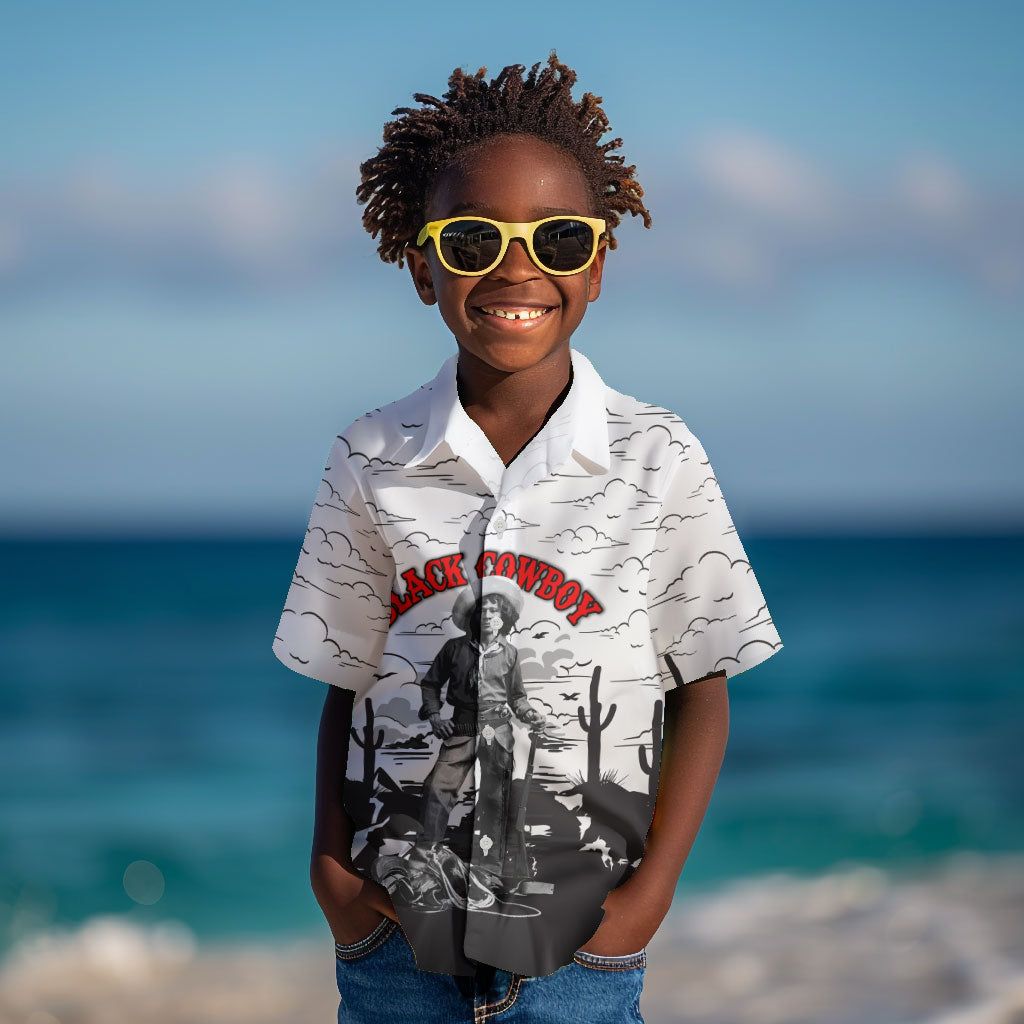 Black Cowboy Nat Love Kid Hawaiian Shirt Comic Style Desert Line Art Red Typography