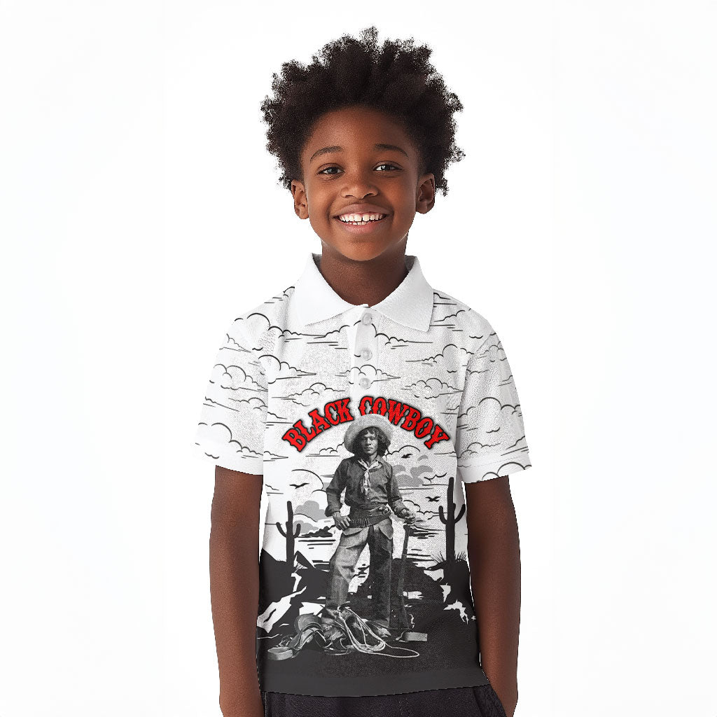 Black Cowboy Nat Love Kid Polo Shirt Comic Style Desert Line Art Red Typography