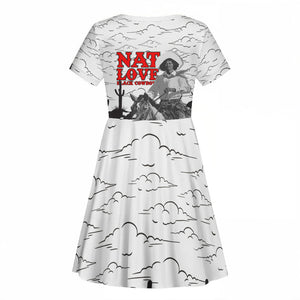 Black Cowboy Nat Love Kid Short Sleeve Dress Comic Style Desert Line Art Red Typography