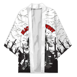 Black Cowboy Nat Love Kimono Comic Style Desert Line Art Red Typography
