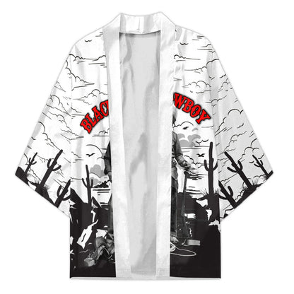 Black Cowboy Nat Love Kimono Comic Style Desert Line Art Red Typography