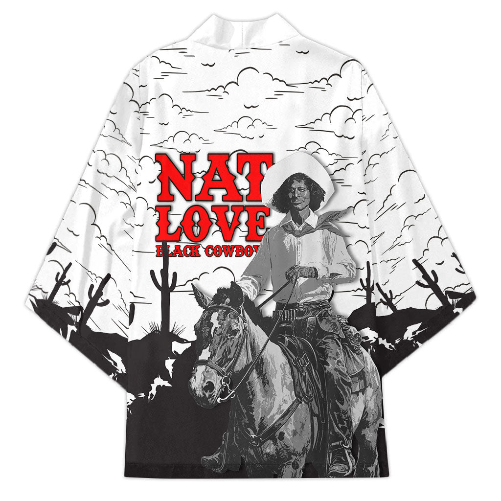 Black Cowboy Nat Love Kimono Comic Style Desert Line Art Red Typography