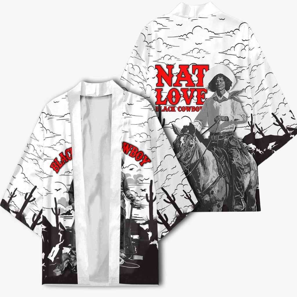 Black Cowboy Nat Love Kimono Comic Style Desert Line Art Red Typography