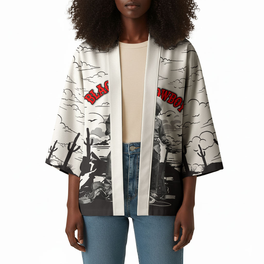 Black Cowboy Nat Love Kimono Comic Style Desert Line Art Red Typography