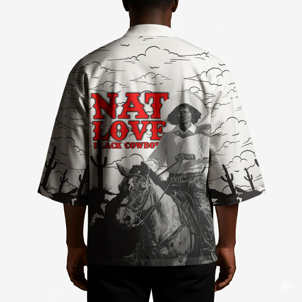 Black Cowboy Nat Love Kimono Comic Style Desert Line Art Red Typography