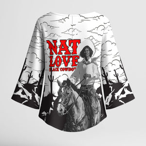 Black Cowboy Nat Love Kimono Sleeve Blouse Comic Style Desert Line Art Red Typography