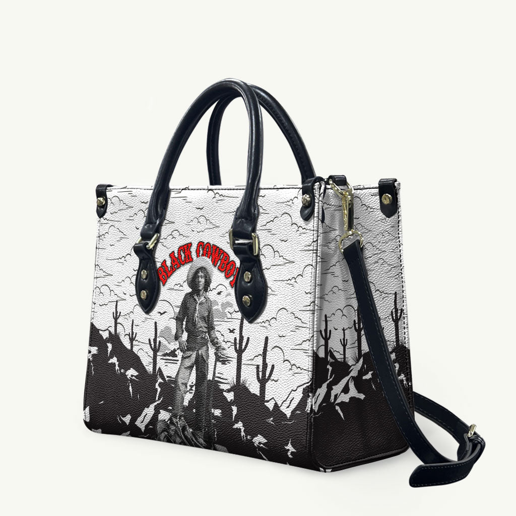 Black Cowboy Nat Love Leather Bag Comic Style Desert Line Art Red Typography