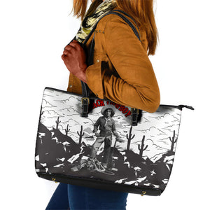 Black Cowboy Nat Love Leather Tote Bag Comic Style Desert Line Art Red Typography