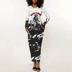 Black Cowboy Nat Love Long Sleeve Bodycon Dress Comic Style Desert Line Art Red Typography