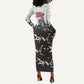 Black Cowboy Nat Love Long Sleeve Bodycon Dress Comic Style Desert Line Art Red Typography
