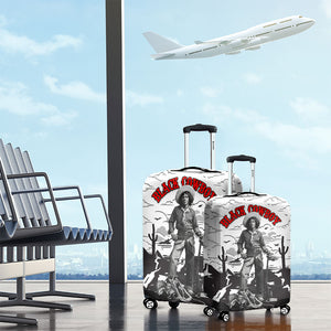 Black Cowboy Nat Love Luggage Cover Comic Style Desert Line Art Red Typography