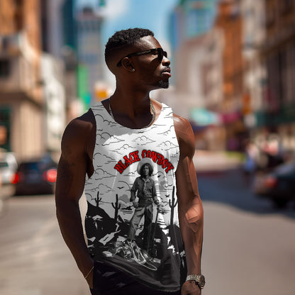 Black Cowboy Nat Love Men Tank Top Comic Style Desert Line Art Red Typography