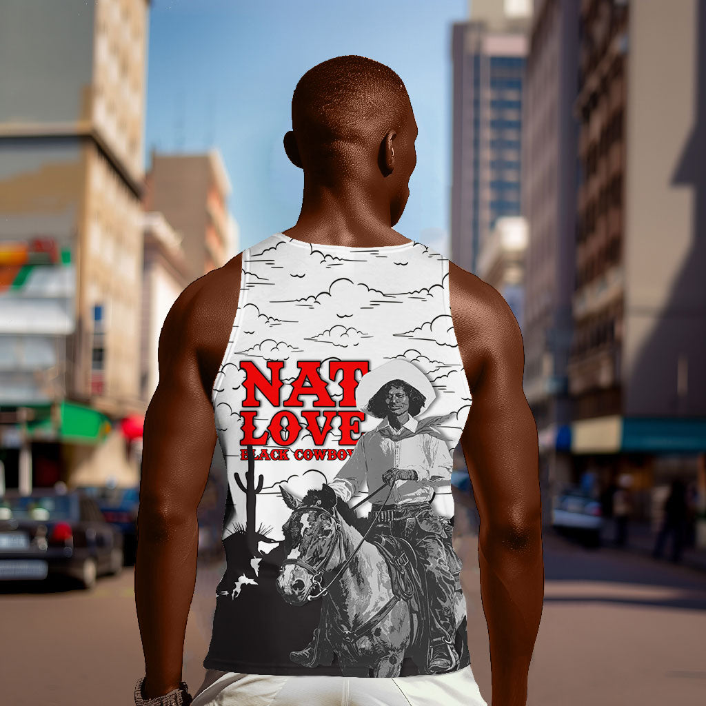 Black Cowboy Nat Love Men Tank Top Comic Style Desert Line Art Red Typography