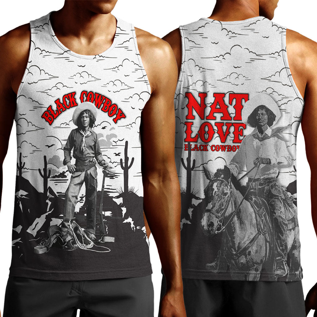 Black Cowboy Nat Love Men Tank Top Comic Style Desert Line Art Red Typography