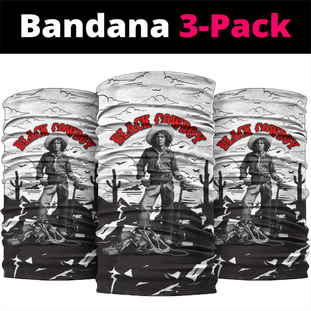 Black Cowboy Nat Love Neck Gaiter Comic Style Desert Line Art Red Typography