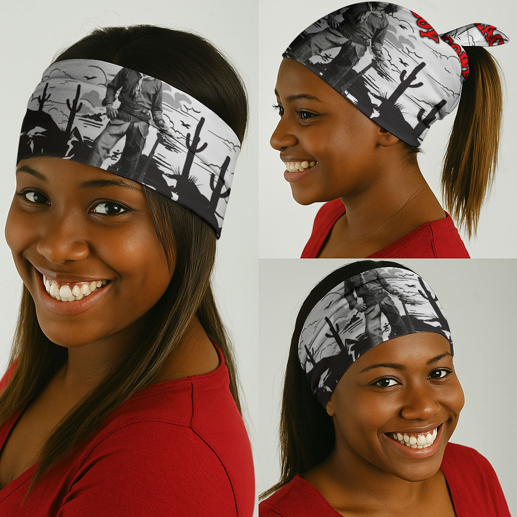 Black Cowboy Nat Love Neck Gaiter Comic Style Desert Line Art Red Typography