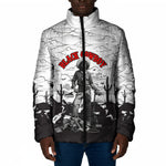 Black Cowboy Nat Love Padded Jacket Comic Style Desert Line Art Red Typography