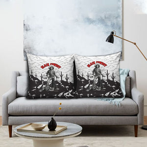 Black Cowboy Nat Love Pillow Cover Comic Style Desert Line Art Red Typography