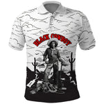 Black Cowboy Nat Love Polo Shirt Comic Style Desert Line Art Red Typography