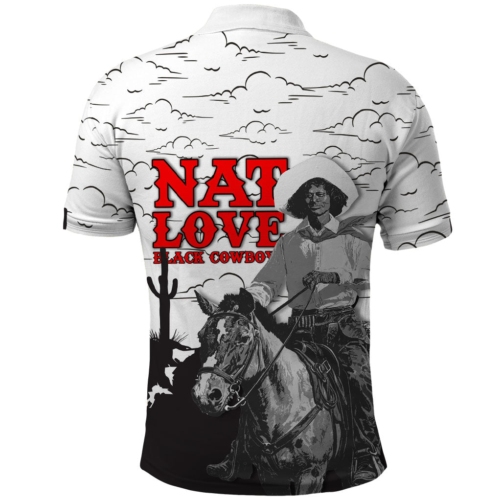 Black Cowboy Nat Love Polo Shirt Comic Style Desert Line Art Red Typography