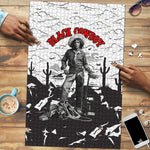 Black Cowboy Nat Love Puzzle Comic Style Desert Line Art Red Typography