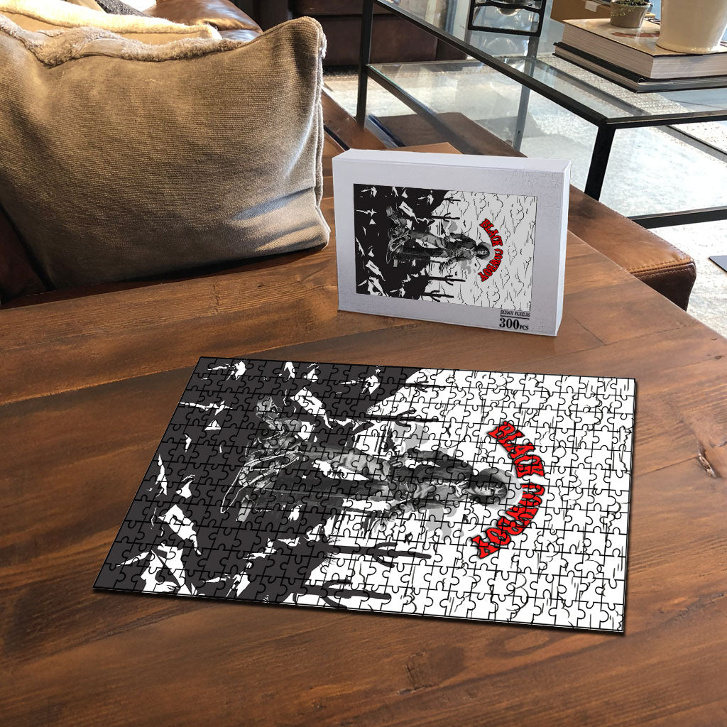 Black Cowboy Nat Love Puzzle Comic Style Desert Line Art Red Typography