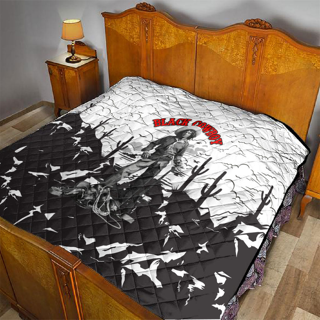 Black Cowboy Nat Love Quilt Comic Style Desert Line Art Red Typography