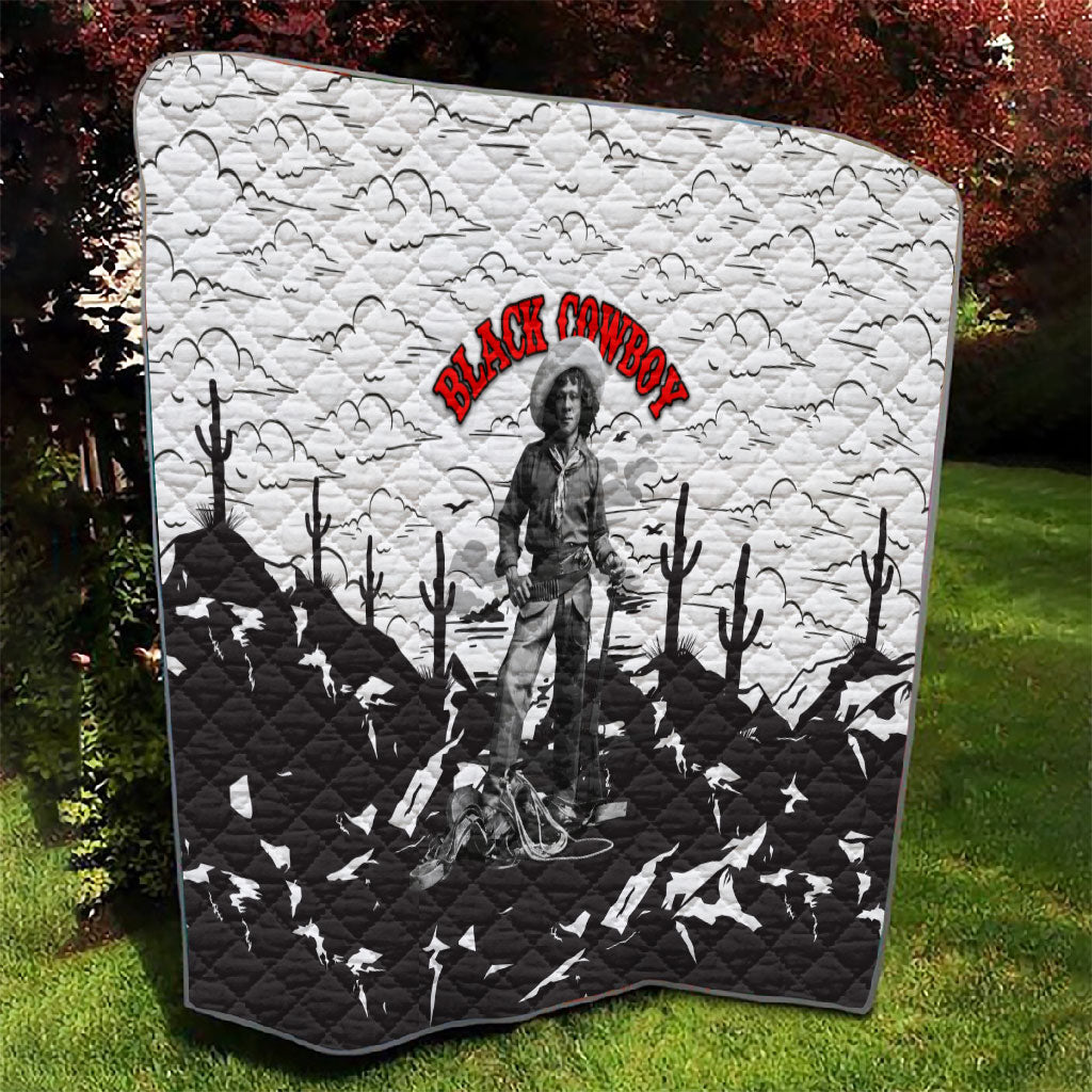 Black Cowboy Nat Love Quilt Comic Style Desert Line Art Red Typography