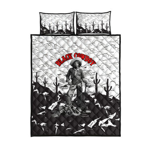 Black Cowboy Nat Love Quilt Bed Set Comic Style Desert Line Art Red Typography