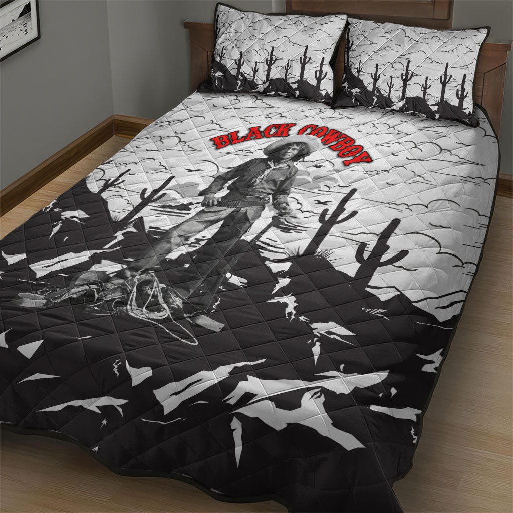 Black Cowboy Nat Love Quilt Bed Set Comic Style Desert Line Art Red Typography
