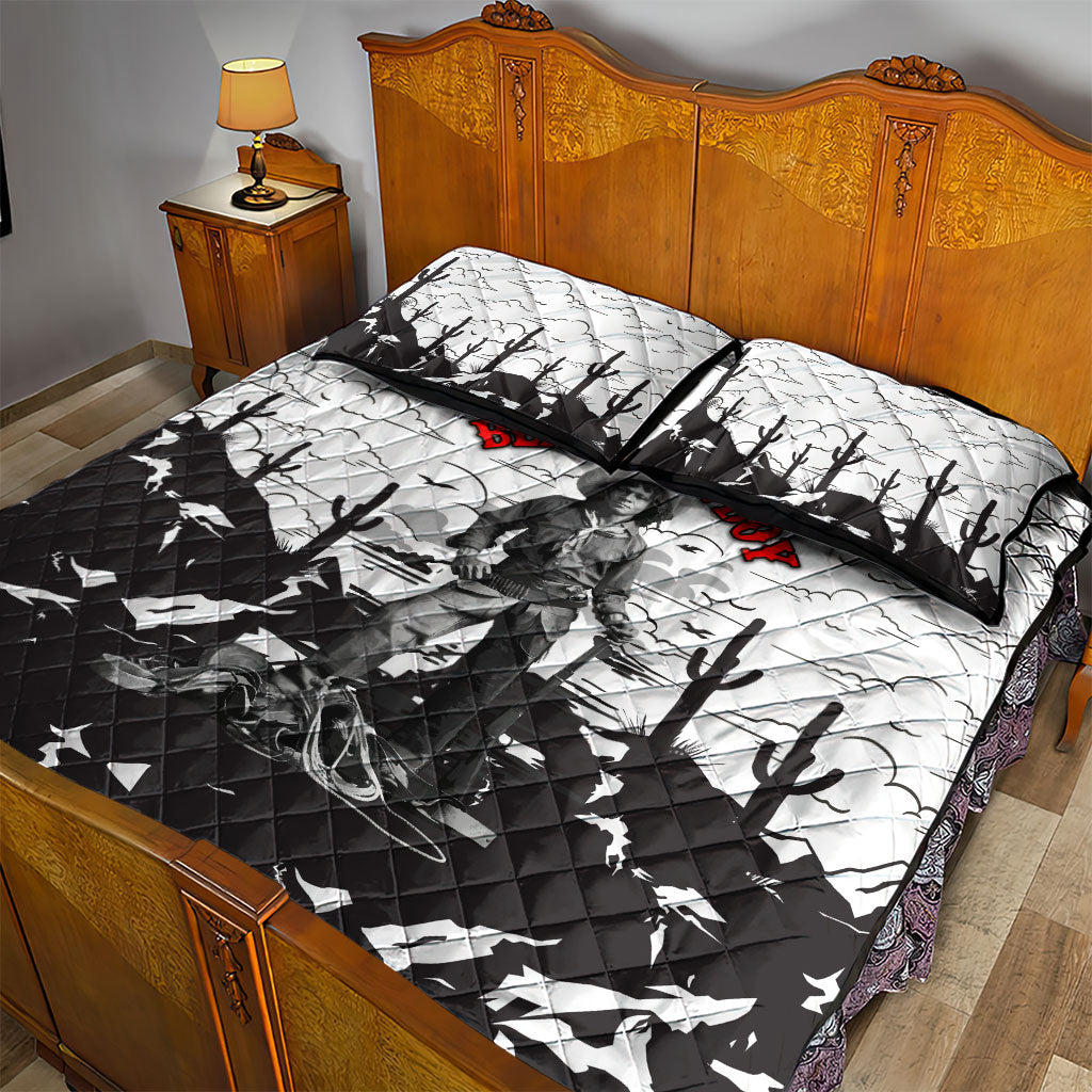 Black Cowboy Nat Love Quilt Bed Set Comic Style Desert Line Art Red Typography