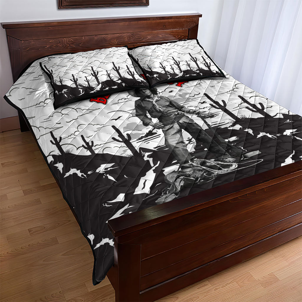 Black Cowboy Nat Love Quilt Bed Set Comic Style Desert Line Art Red Typography
