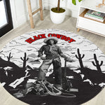 Black Cowboy Nat Love Round Carpet Comic Style Desert Line Art Red Typography