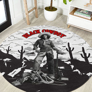 Black Cowboy Nat Love Round Carpet Comic Style Desert Line Art Red Typography