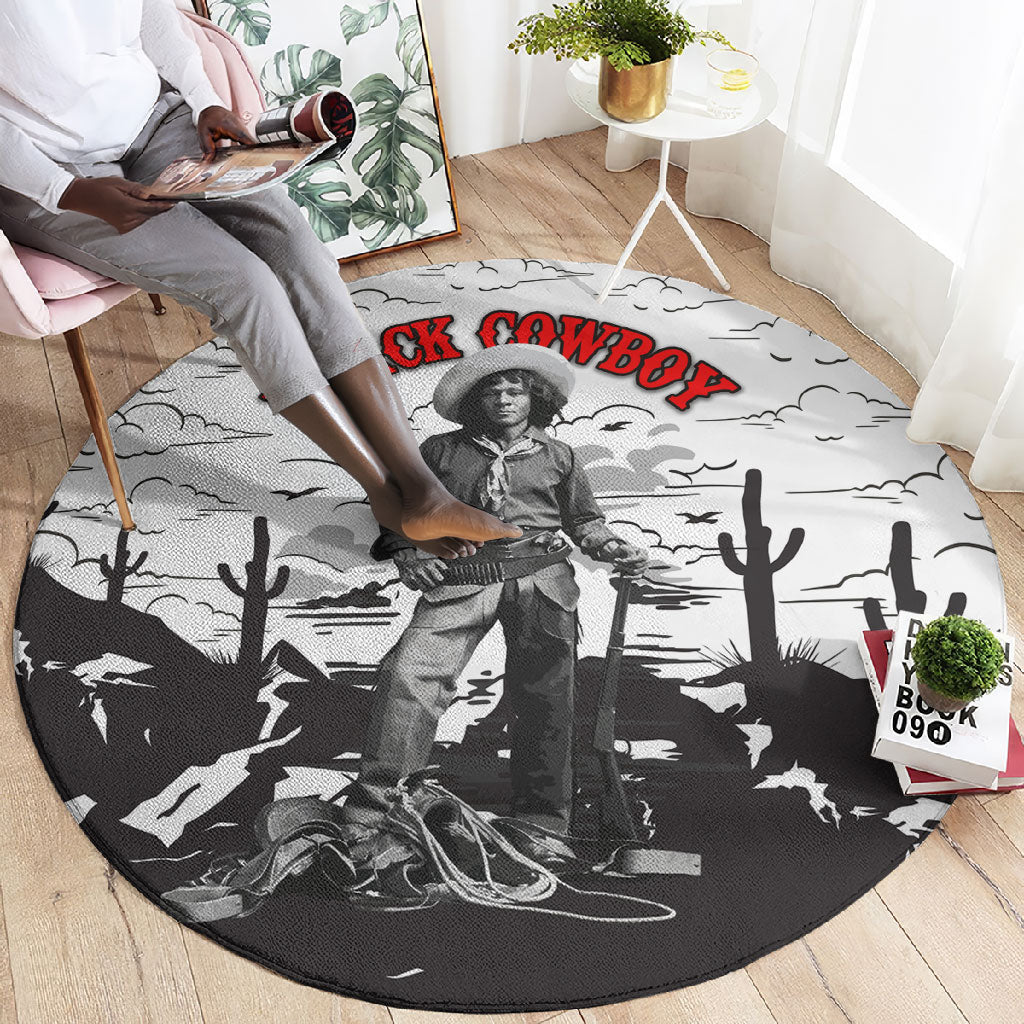 Black Cowboy Nat Love Round Carpet Comic Style Desert Line Art Red Typography