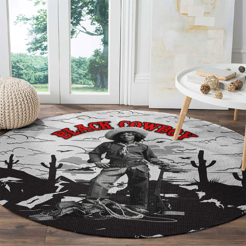 Black Cowboy Nat Love Round Carpet Comic Style Desert Line Art Red Typography
