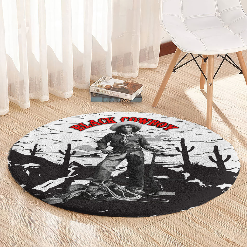 Black Cowboy Nat Love Round Carpet Comic Style Desert Line Art Red Typography