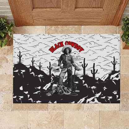 Black Cowboy Nat Love Rubber Doormat Comic Style Desert Line Art Red Typography