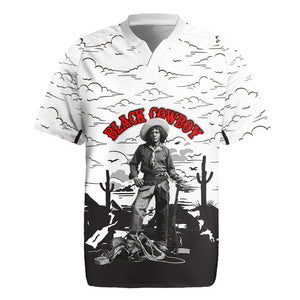 Black Cowboy Nat Love Rugby Jersey Comic Style Desert Line Art Red Typography