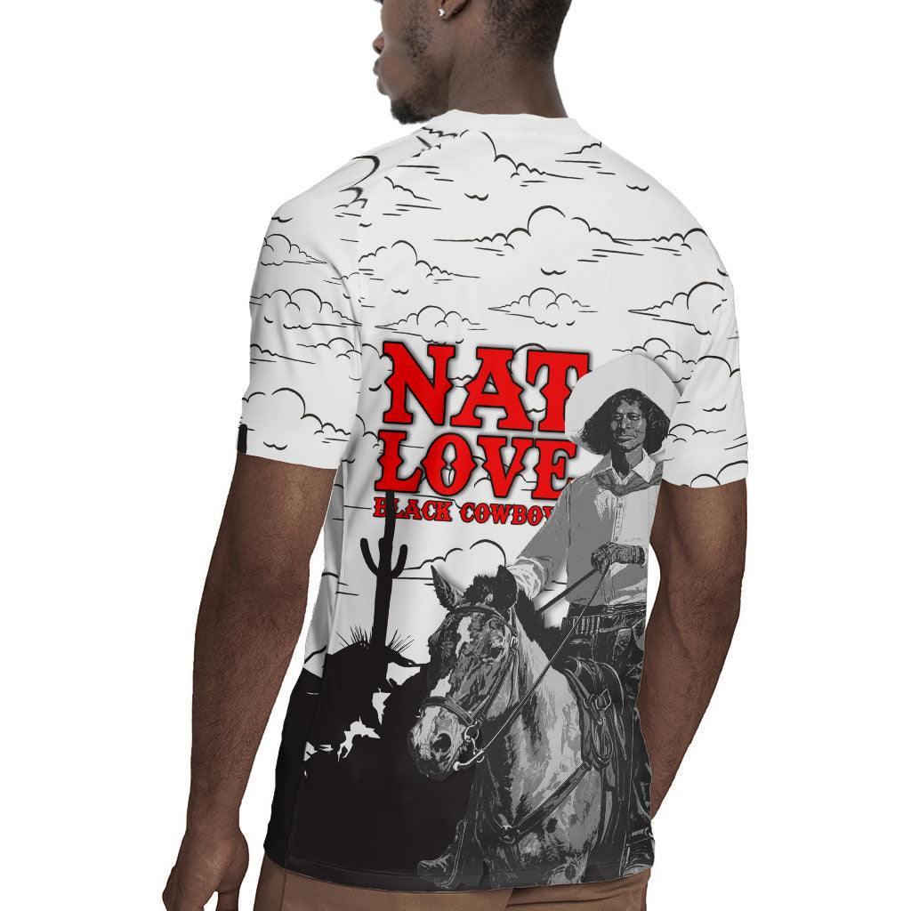 Black Cowboy Nat Love Rugby Jersey Comic Style Desert Line Art Red Typography