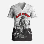 Black Cowboy Nat Love Scrub Top Comic Style Desert Line Art Red Typography