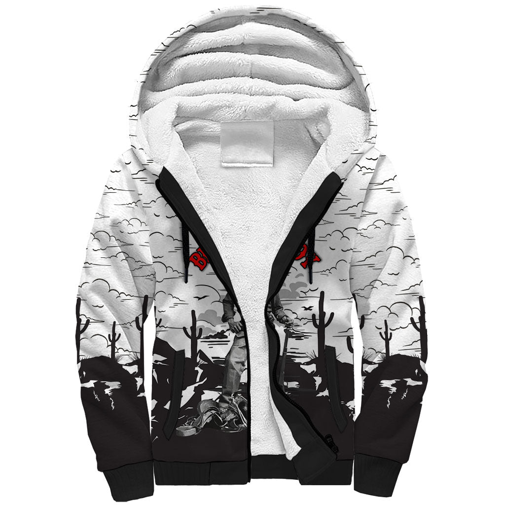 Black Cowboy Nat Love Sherpa Hoodie Comic Style Desert Line Art Red Typography