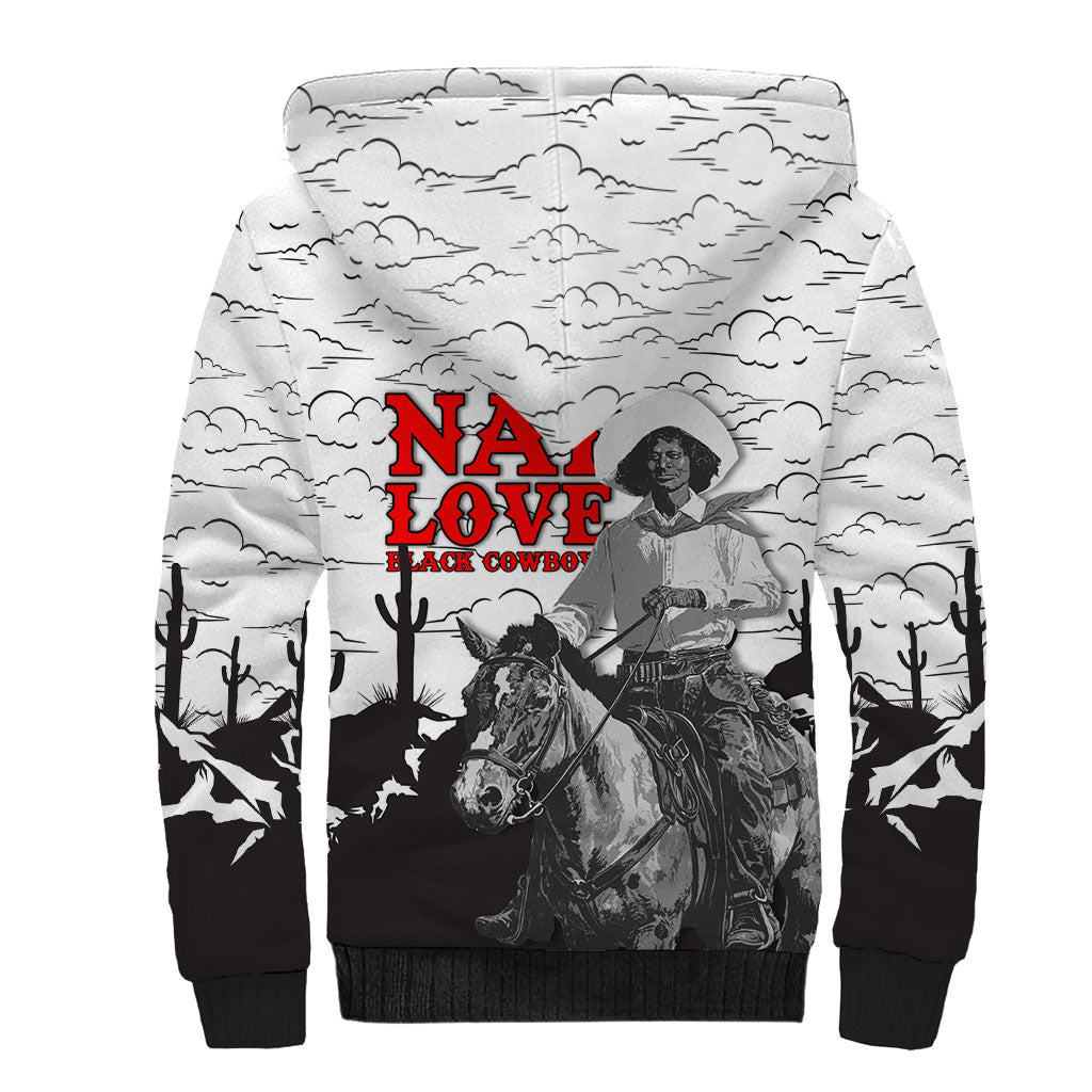 Black Cowboy Nat Love Sherpa Hoodie Comic Style Desert Line Art Red Typography