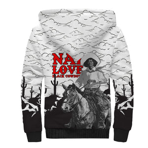 Black Cowboy Nat Love Sherpa Hoodie Comic Style Desert Line Art Red Typography
