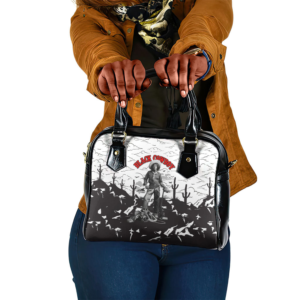 Black Cowboy Nat Love Shoulder Handbag Comic Style Desert Line Art Red Typography