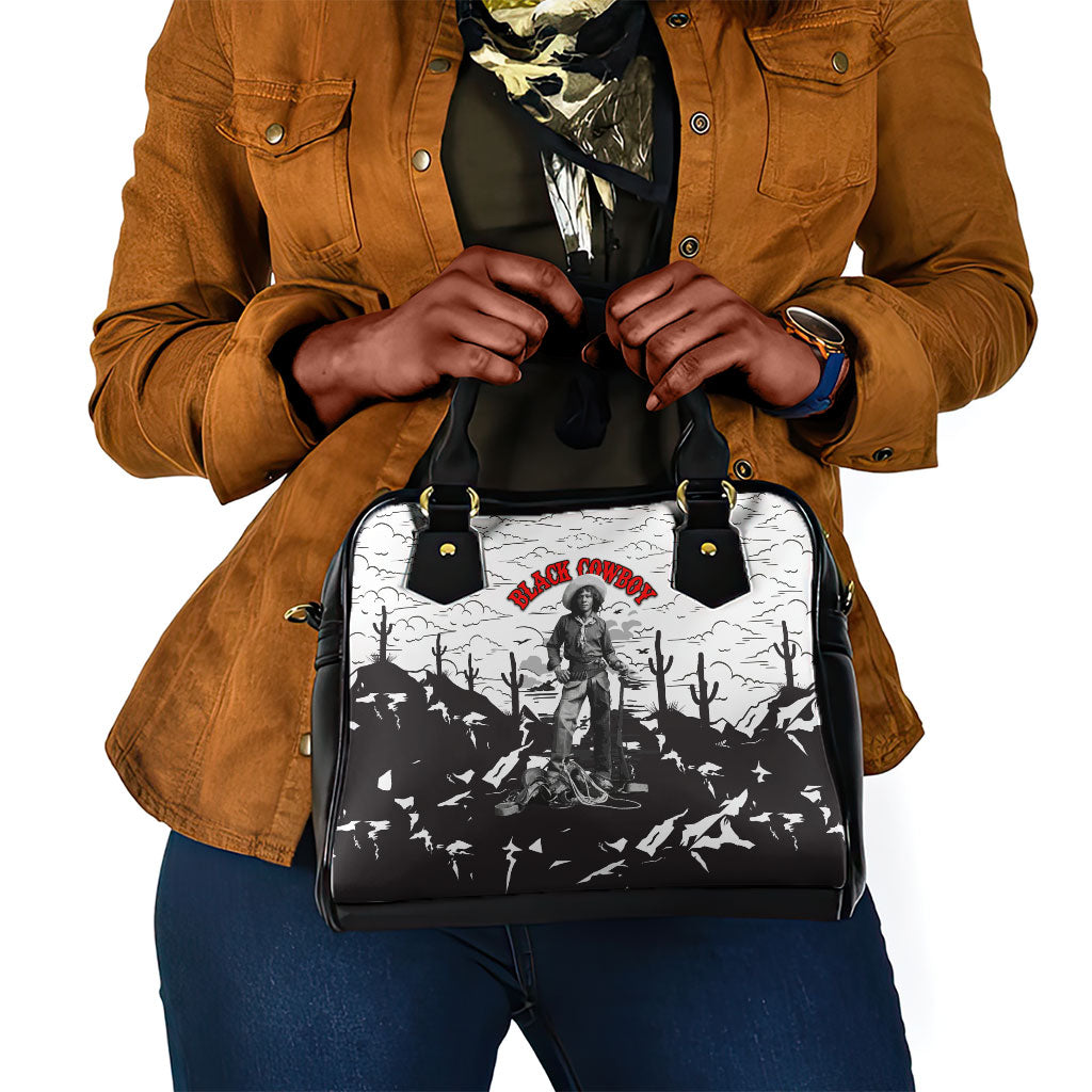 Black Cowboy Nat Love Shoulder Handbag Comic Style Desert Line Art Red Typography