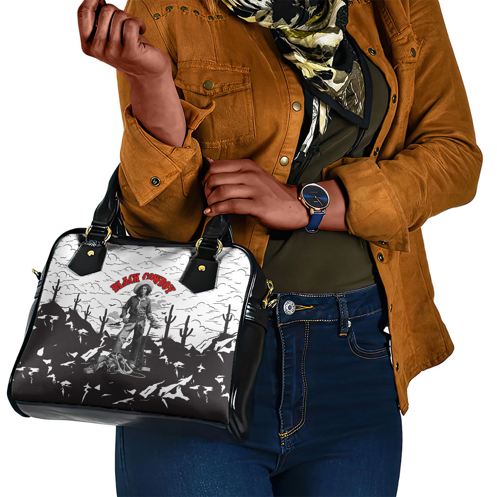 Black Cowboy Nat Love Shoulder Handbag Comic Style Desert Line Art Red Typography