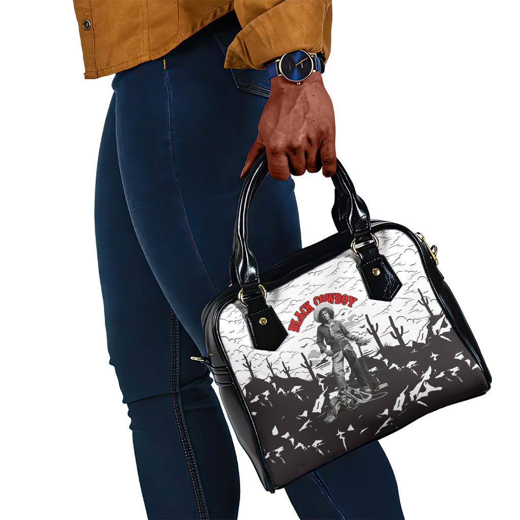 Black Cowboy Nat Love Shoulder Handbag Comic Style Desert Line Art Red Typography