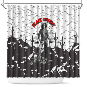 Black Cowboy Nat Love Shower Curtain Comic Style Desert Line Art Red Typography