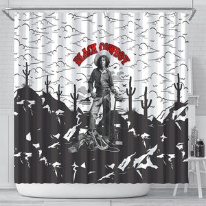 Black Cowboy Nat Love Shower Curtain Comic Style Desert Line Art Red Typography
